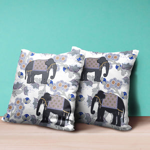 Homeroots 26x26 Gray Black Blue Elephant Blown Seam Broadcloth Animal Print Throw Pillow   485271