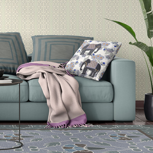 Homeroots 26x26 Gray Black Blue Elephant Blown Seam Broadcloth Animal Print Throw Pillow   485271