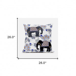 Homeroots 26x26 Gray Black Blue Elephant Blown Seam Broadcloth Animal Print Throw Pillow   485271