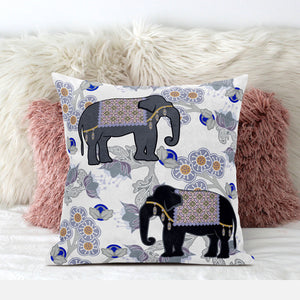 Homeroots 28x28 Gray Black Blue Elephant Blown Seam Broadcloth Animal Print Throw Pillow   485272