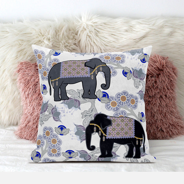 Homeroots 28x28 Gray Black Blue Elephant Blown Seam Broadcloth Animal Print Throw Pillow   485272