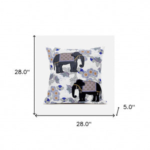 Homeroots 28x28 Gray Black Blue Elephant Blown Seam Broadcloth Animal Print Throw Pillow   485272