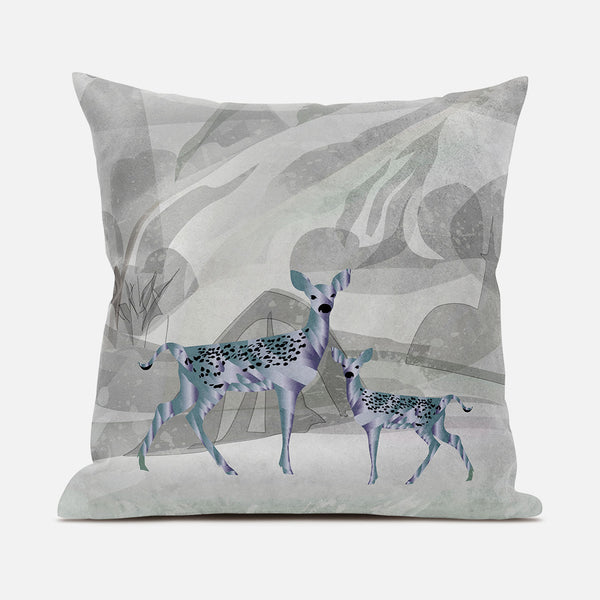 Homeroots 26x26 Gray Green Deer Blown Seam Broadcloth Animal Print Throw Pillow   485276
