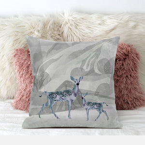 Homeroots 26x26 Gray Green Deer Blown Seam Broadcloth Animal Print Throw Pillow   485276