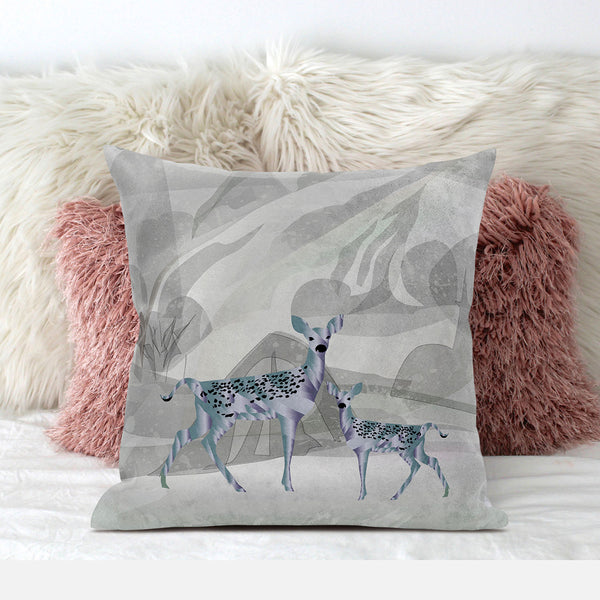 Homeroots 26x26 Gray Green Deer Blown Seam Broadcloth Animal Print Throw Pillow   485276
