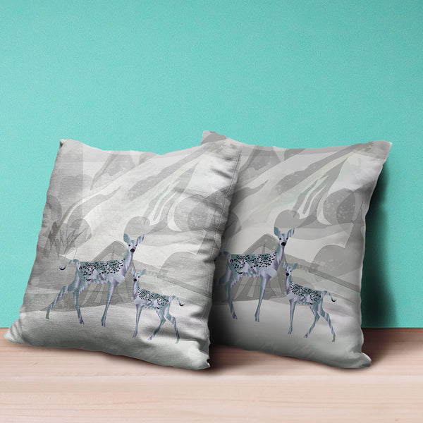 Homeroots 26x26 Gray Green Deer Blown Seam Broadcloth Animal Print Throw Pillow   485276