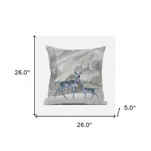 Homeroots 26x26 Gray Green Deer Blown Seam Broadcloth Animal Print Throw Pillow   485276