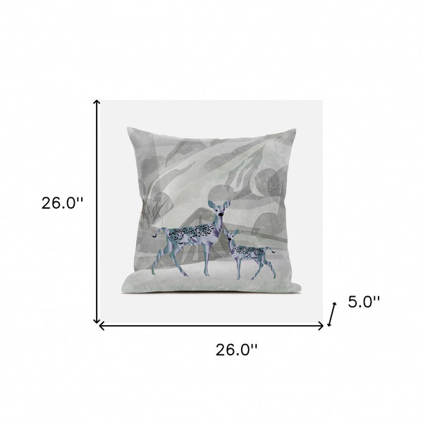 Homeroots 26x26 Gray Green Deer Blown Seam Broadcloth Animal Print Throw Pillow   485276