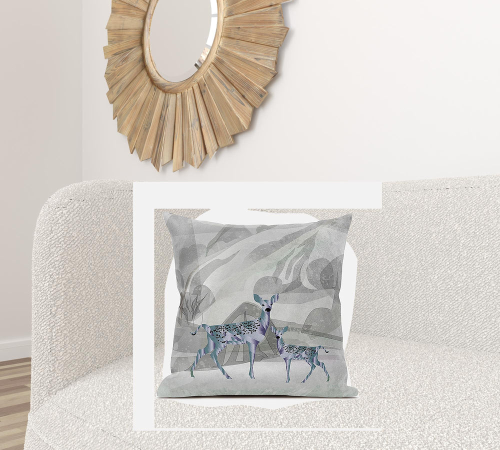 Homeroots 26x26 Gray Green Deer Blown Seam Broadcloth Animal Print Throw Pillow   485276