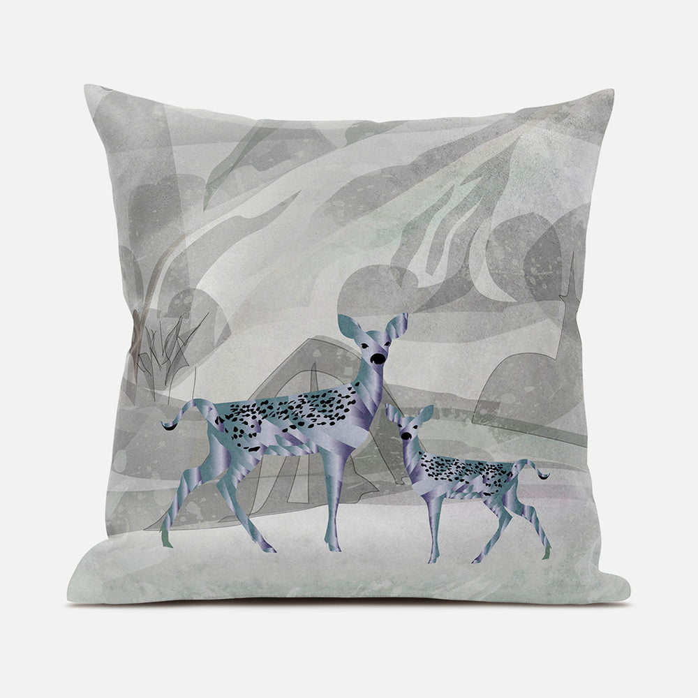 Homeroots 28x28 Gray Green Deer Blown Seam Broadcloth Animal Print Throw Pillow   485277