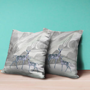 Homeroots 28x28 Gray Green Deer Blown Seam Broadcloth Animal Print Throw Pillow   485277