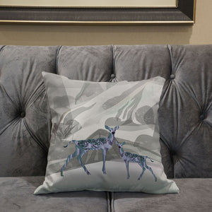 Homeroots 28x28 Gray Green Deer Blown Seam Broadcloth Animal Print Throw Pillow   485277