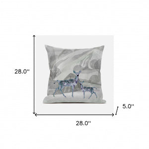 Homeroots 28x28 Gray Green Deer Blown Seam Broadcloth Animal Print Throw Pillow   485277