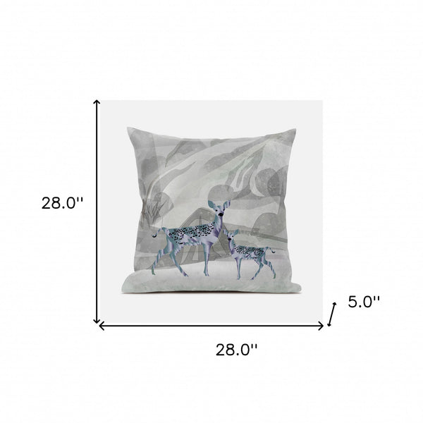 Homeroots 28x28 Gray Green Deer Blown Seam Broadcloth Animal Print Throw Pillow   485277