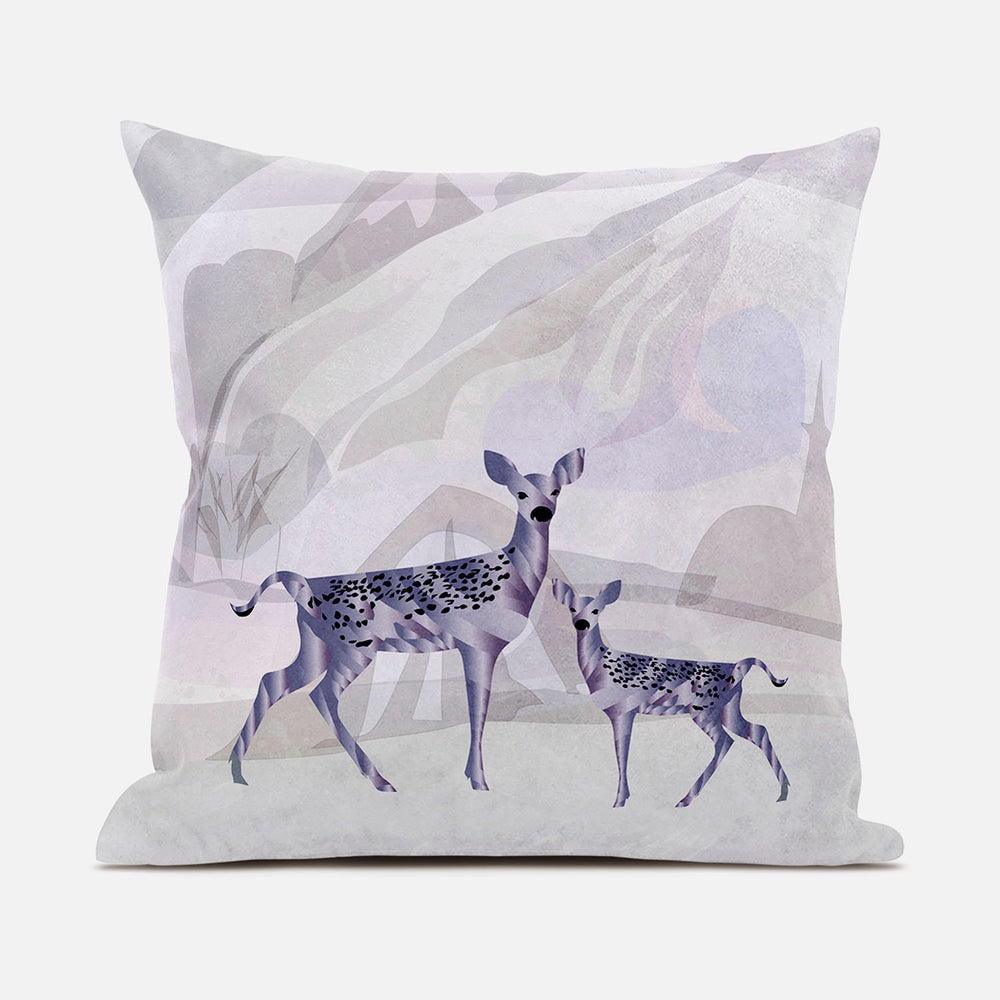 Homeroots 26x26 Beigeblack Purple Brown Deer Blown Seam Broadcloth Animal Print Throw Pillow   485281