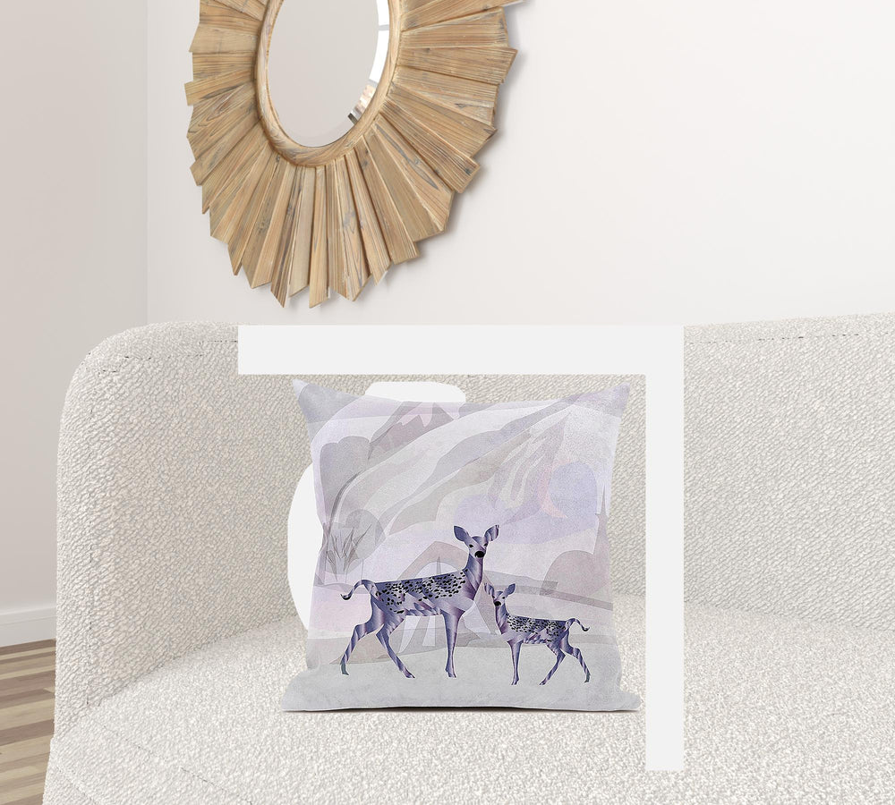 Homeroots 26x26 Beigeblack Purple Brown Deer Blown Seam Broadcloth Animal Print Throw Pillow   485281