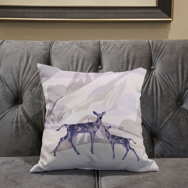 Homeroots 28x28 Beigeblack Purple Brown Deer Blown Seam Broadcloth Animal Print Throw Pillow   485282