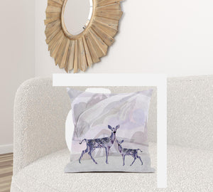 Homeroots 28x28 Beigeblack Purple Brown Deer Blown Seam Broadcloth Animal Print Throw Pillow   485282