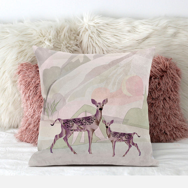 Homeroots 26x26 Black Pink Deer Blown Seam Broadcloth Animal Print Throw Pillow   485286