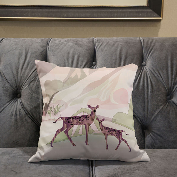 Homeroots 26x26 Black Pink Deer Blown Seam Broadcloth Animal Print Throw Pillow   485286