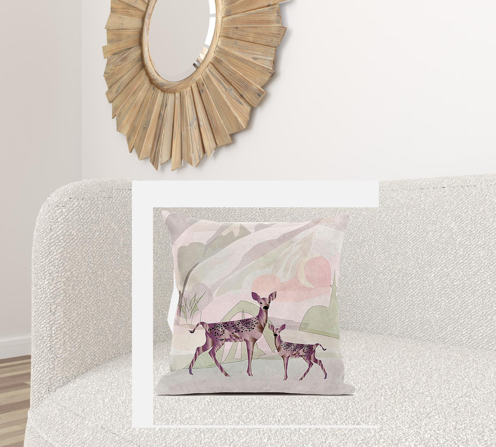 Homeroots 26x26 Black Pink Deer Blown Seam Broadcloth Animal Print Throw Pillow   485286