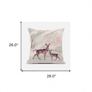 Homeroots 26x26 Black Pink Deer Blown Seam Broadcloth Animal Print Throw Pillow   485286