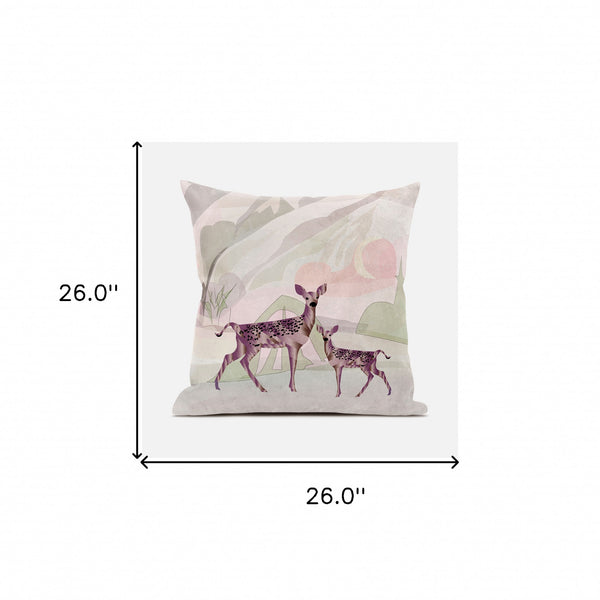 Homeroots 26x26 Black Pink Deer Blown Seam Broadcloth Animal Print Throw Pillow   485286