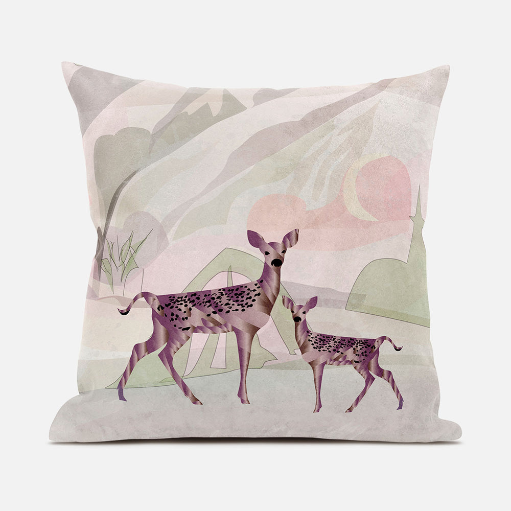 Homeroots 28x28 Black Pink Deer Blown Seam Broadcloth Animal Print Throw Pillow   485287