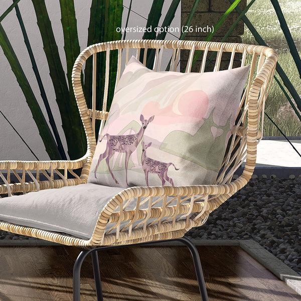 Homeroots 28x28 Black Pink Deer Blown Seam Broadcloth Animal Print Throw Pillow   485287