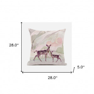 Homeroots 28x28 Black Pink Deer Blown Seam Broadcloth Animal Print Throw Pillow   485287