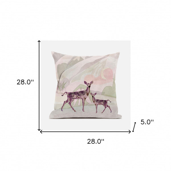 Homeroots 28x28 Black Pink Deer Blown Seam Broadcloth Animal Print Throw Pillow   485287