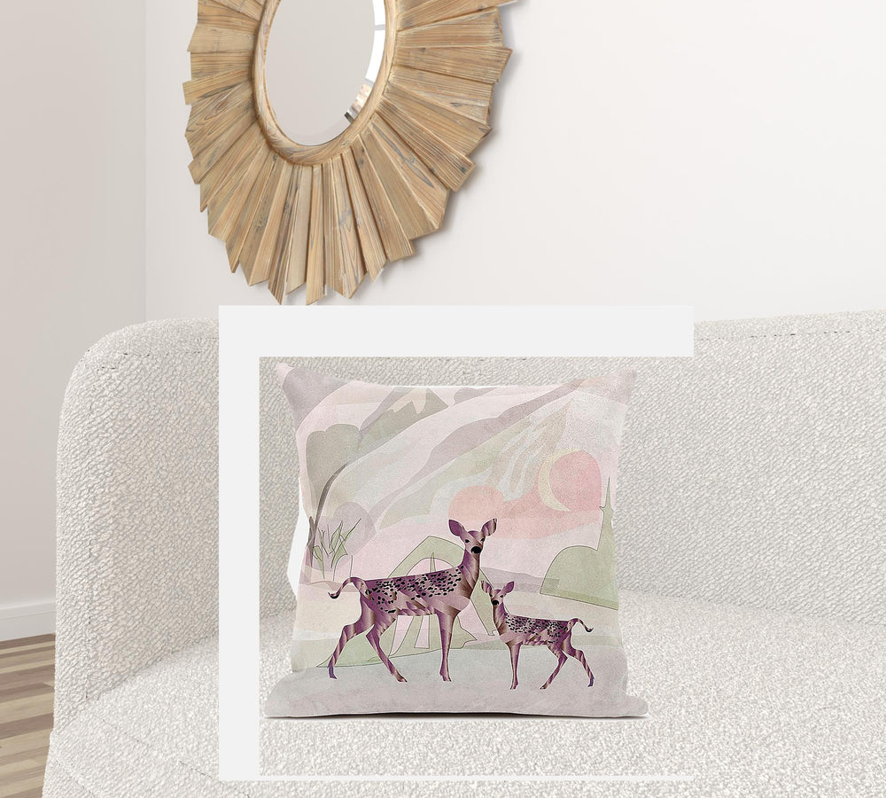 Homeroots 28x28 Black Pink Deer Blown Seam Broadcloth Animal Print Throw Pillow   485287