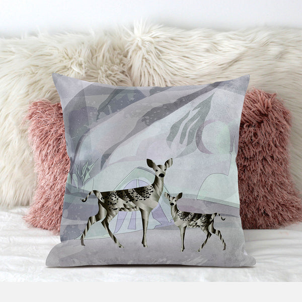 Homeroots 26x26 Black Purple Brown Deer Blown Seam Broadcloth Animal Print Throw Pillow   485291