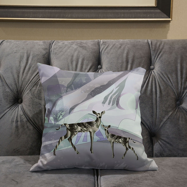 Homeroots 26x26 Black Purple Brown Deer Blown Seam Broadcloth Animal Print Throw Pillow   485291