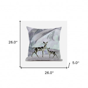 Homeroots 26x26 Black Purple Brown Deer Blown Seam Broadcloth Animal Print Throw Pillow   485291