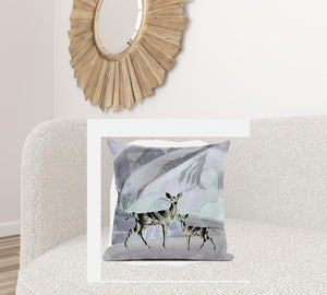 Homeroots 26x26 Black Purple Brown Deer Blown Seam Broadcloth Animal Print Throw Pillow   485291