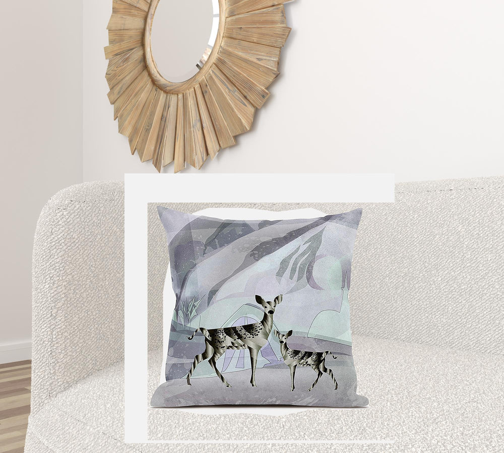 Homeroots 28x28 Black Purple Brown Deer Blown Seam Broadcloth Animal Print Throw Pillow   485292