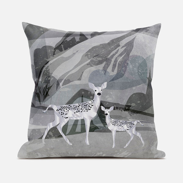 Homeroots 26x26 Silver Black Deer Blown Seam Broadcloth Animal Print Throw Pillow   485296