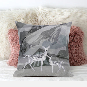 Homeroots 26x26 Silver Black Deer Blown Seam Broadcloth Animal Print Throw Pillow   485296