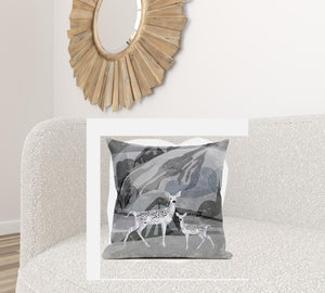 Homeroots 26x26 Silver Black Deer Blown Seam Broadcloth Animal Print Throw Pillow   485296