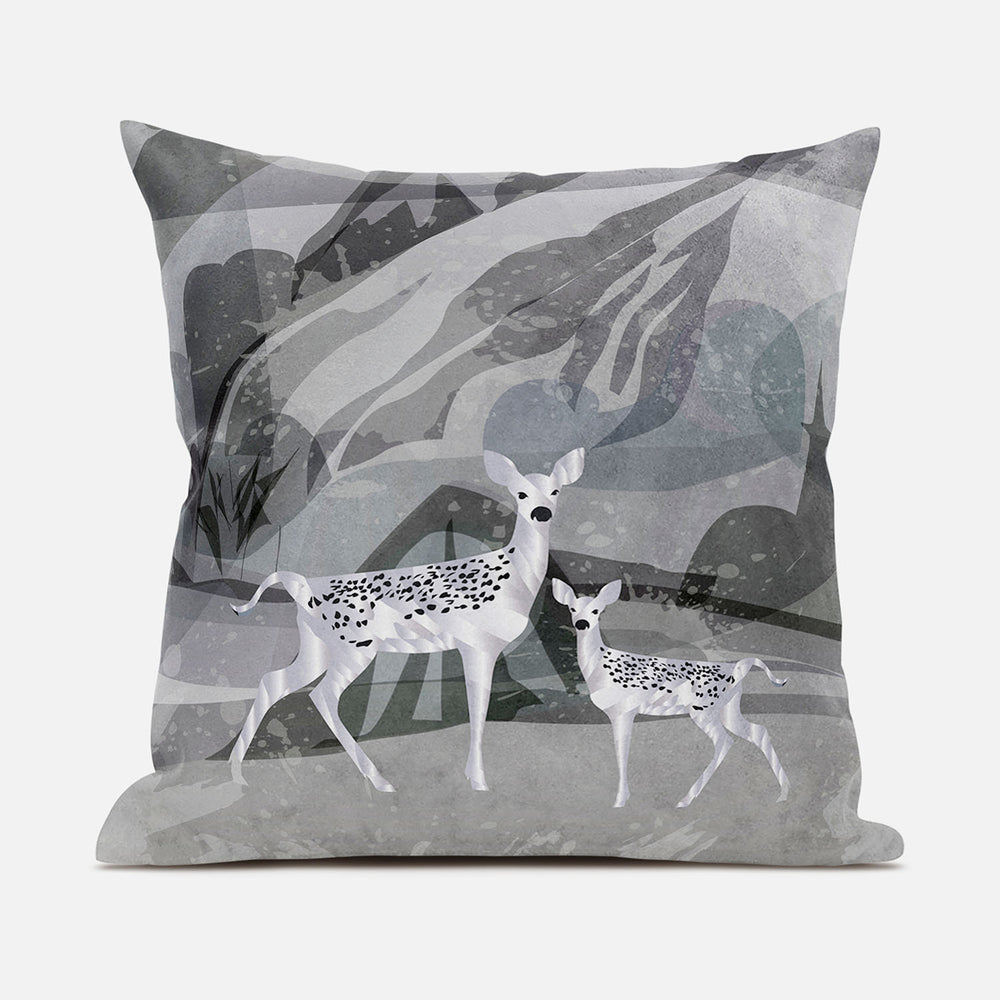 Homeroots 28x28 Silver Black Deer Blown Seam Broadcloth Animal Print Throw Pillow   485297