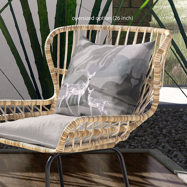 Homeroots 28x28 Silver Black Deer Blown Seam Broadcloth Animal Print Throw Pillow   485297