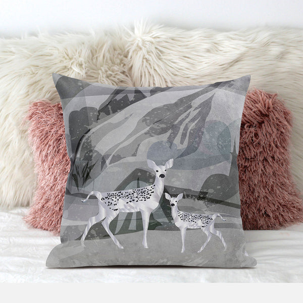 Homeroots 28x28 Silver Black Deer Blown Seam Broadcloth Animal Print Throw Pillow   485297