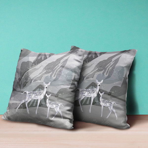 Homeroots 28x28 Silver Black Deer Blown Seam Broadcloth Animal Print Throw Pillow   485297