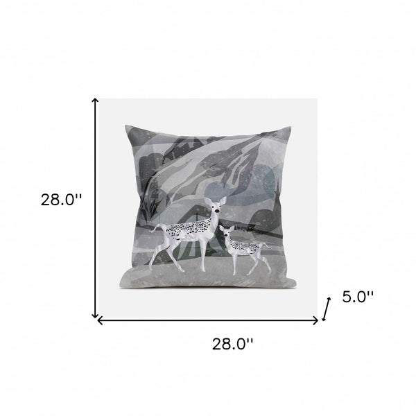 Homeroots 28x28 Silver Black Deer Blown Seam Broadcloth Animal Print Throw Pillow   485297