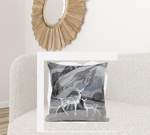 Homeroots 28x28 Silver Black Deer Blown Seam Broadcloth Animal Print Throw Pillow   485297