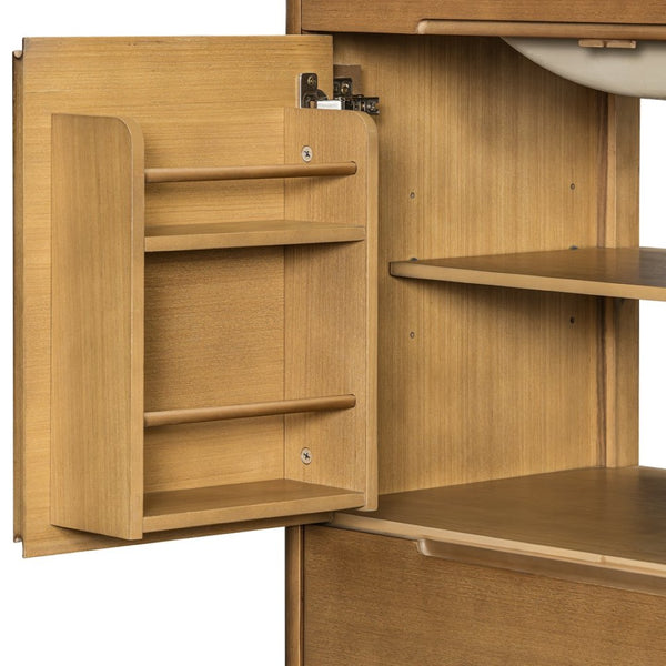English Elm [video] 30 Inch Freestanding Bathroom Vanity Pine Legs Ceramic Sink Soft Close Storage Natural N759P412928N