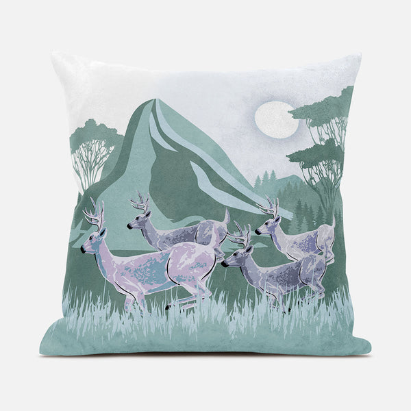 Homeroots 26x26 Green White Deer Blown Seam Broadcloth Animal Print Throw Pillow   485301