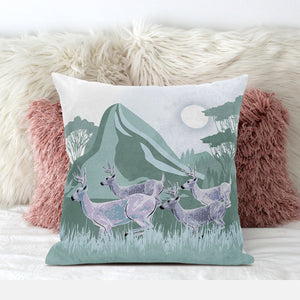 Homeroots 26x26 Green White Deer Blown Seam Broadcloth Animal Print Throw Pillow   485301