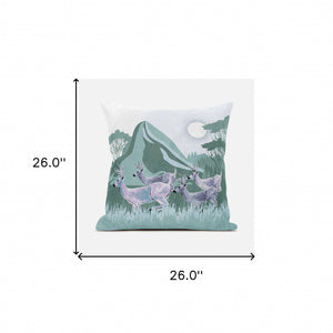 Homeroots 26x26 Green White Deer Blown Seam Broadcloth Animal Print Throw Pillow   485301